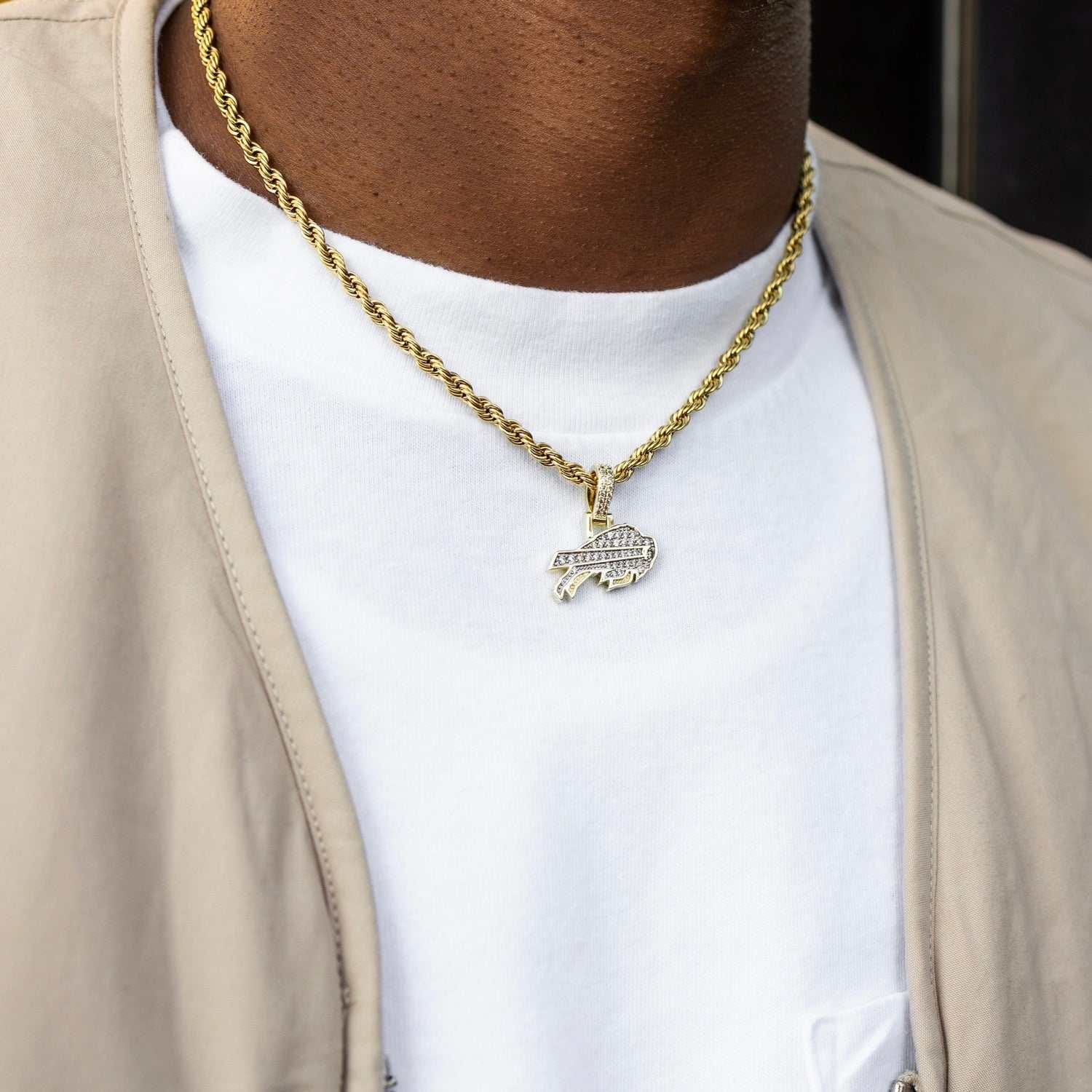 GLD Men Buffalo Bills Official NFL Micro Logo Pendant - Yellow Gold