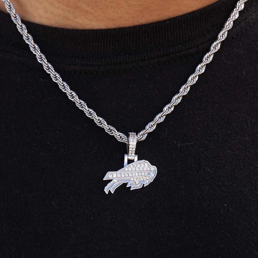 GLD Men Buffalo Bills Official NFL Micro Logo Pendant - White Gold