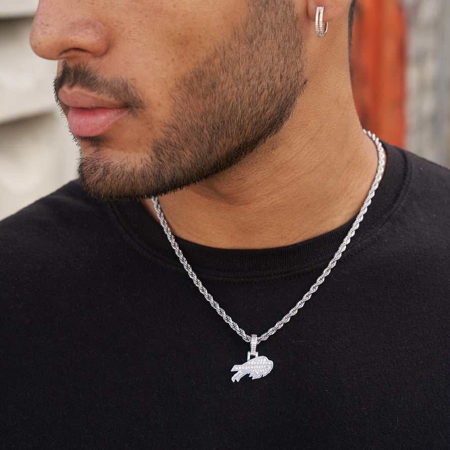 GLD Men Buffalo Bills Official NFL Micro Logo Pendant - White Gold