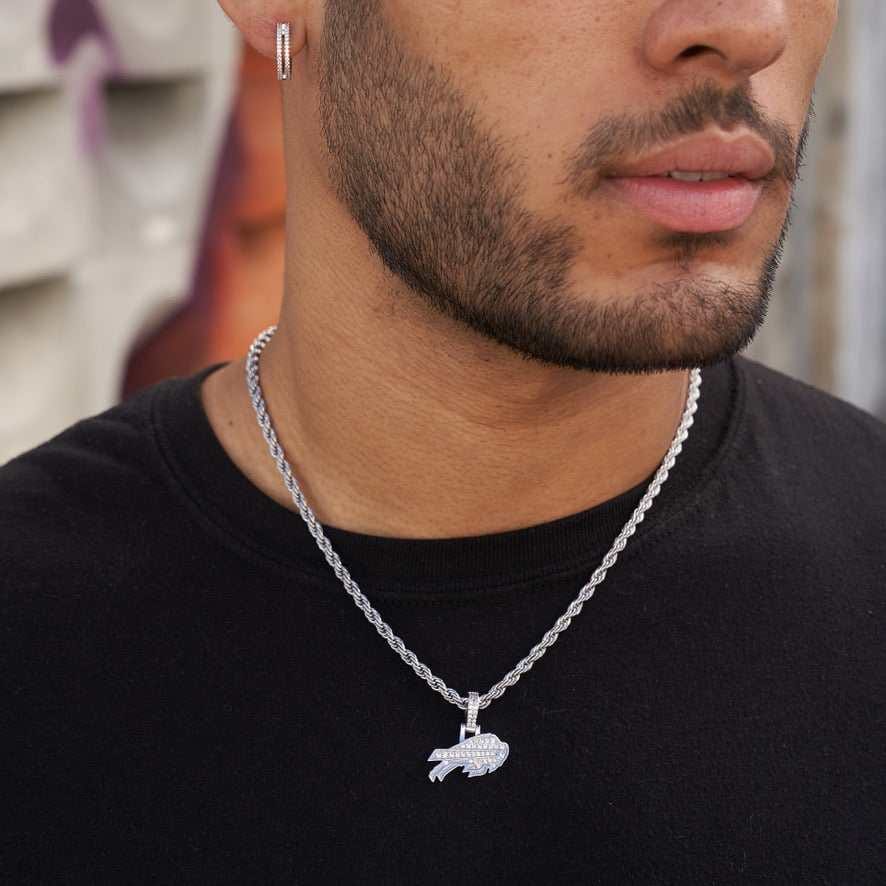 GLD Men Buffalo Bills Official NFL Micro Logo Pendant - White Gold