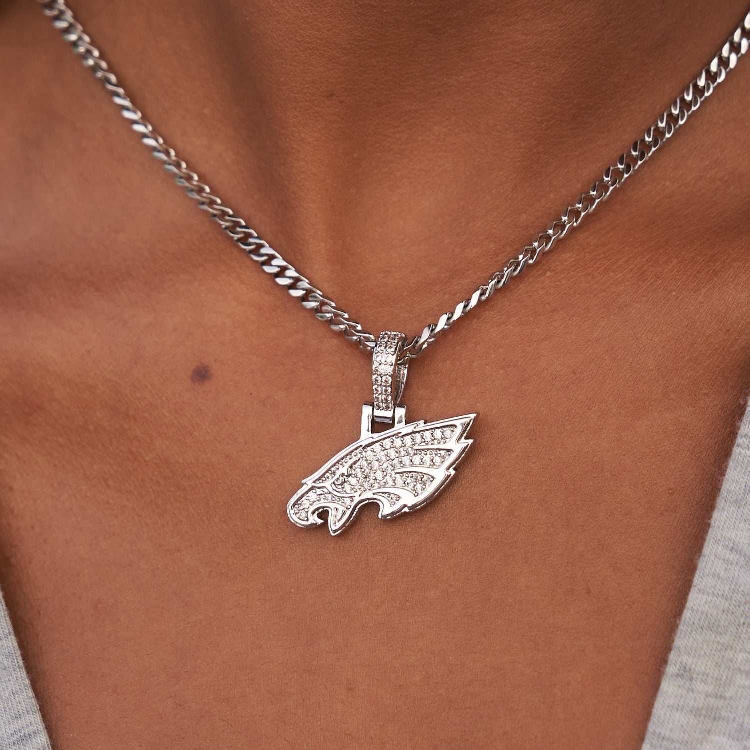 GLD Women Philadelphia Eagles Official NFL Micro Logo Pendant - White Gold