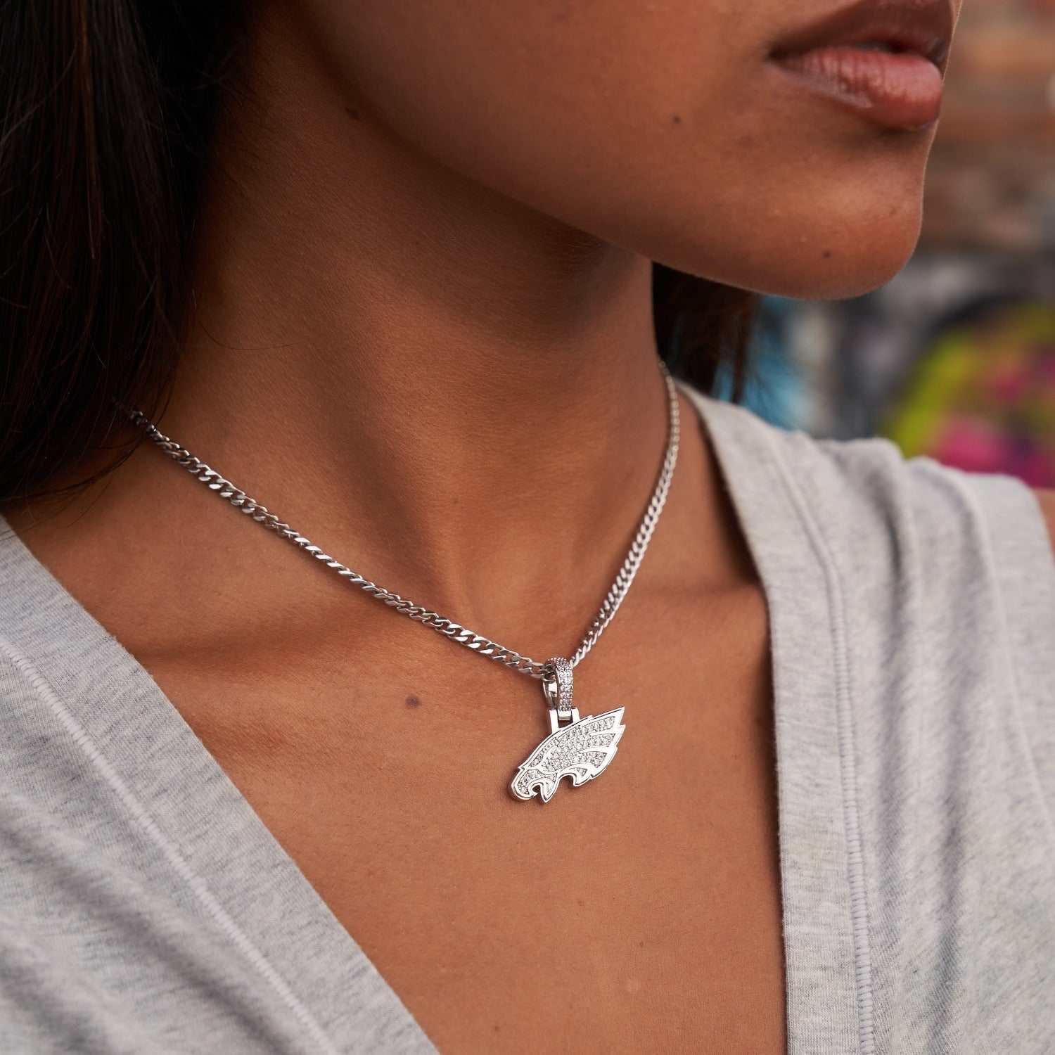 GLD Women Philadelphia Eagles Official NFL Micro Logo Pendant - White Gold