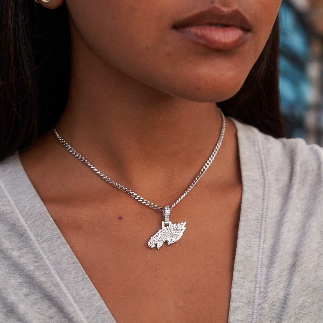 GLD Women Philadelphia Eagles Official NFL Micro Logo Pendant - White Gold