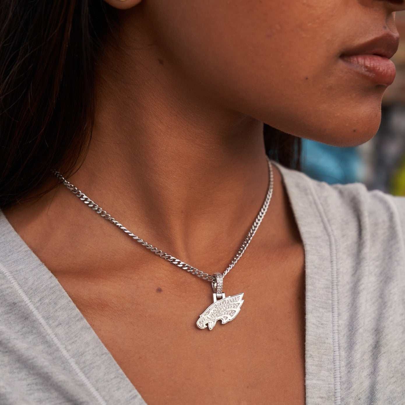 GLD Women Philadelphia Eagles Official NFL Micro Logo Pendant - White Gold