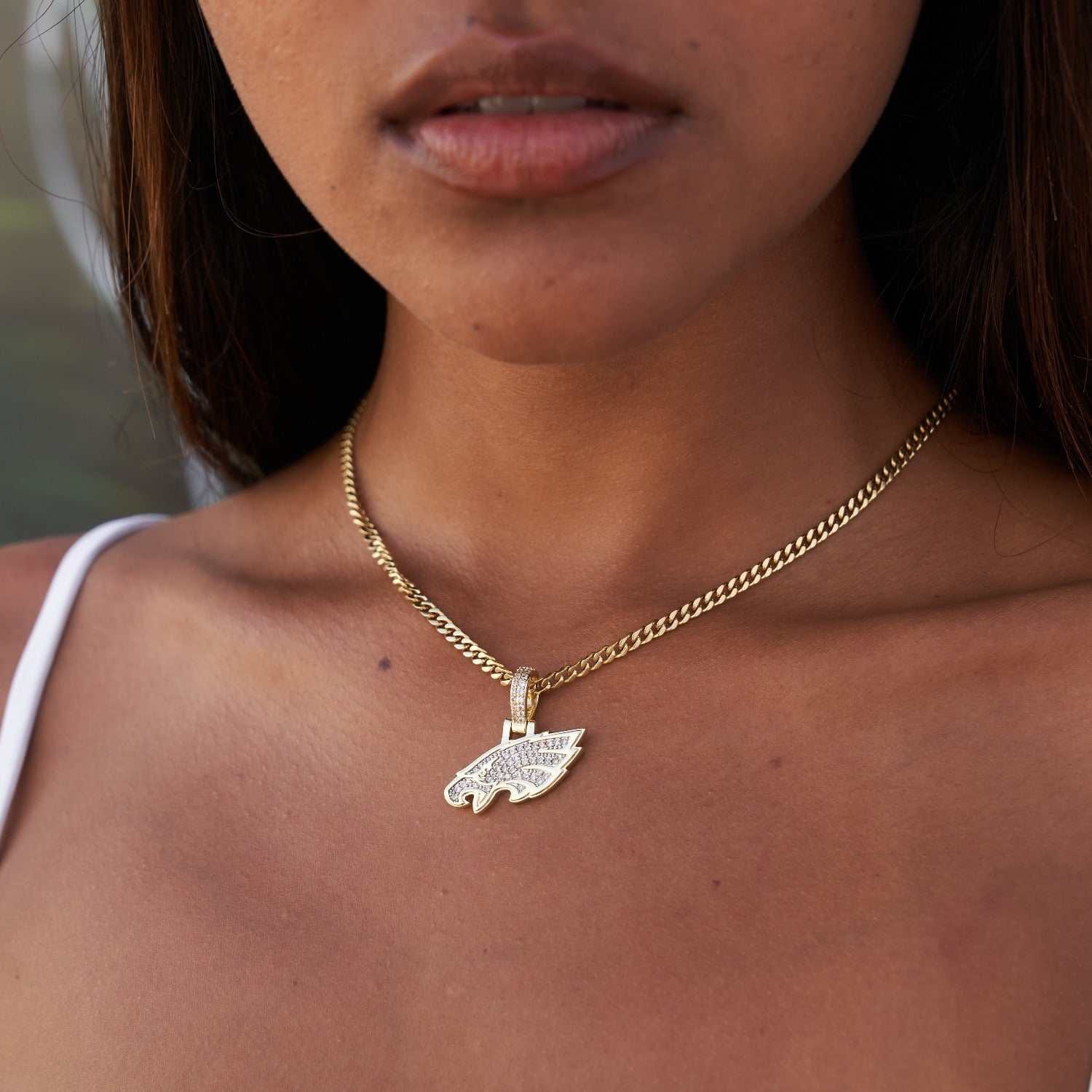GLD Women Philadelphia Eagles Official NFL Micro Logo Pendant - Yellow Gold