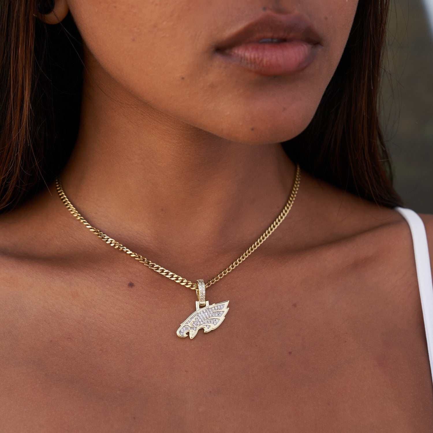 GLD Women Philadelphia Eagles Official NFL Micro Logo Pendant - Yellow Gold