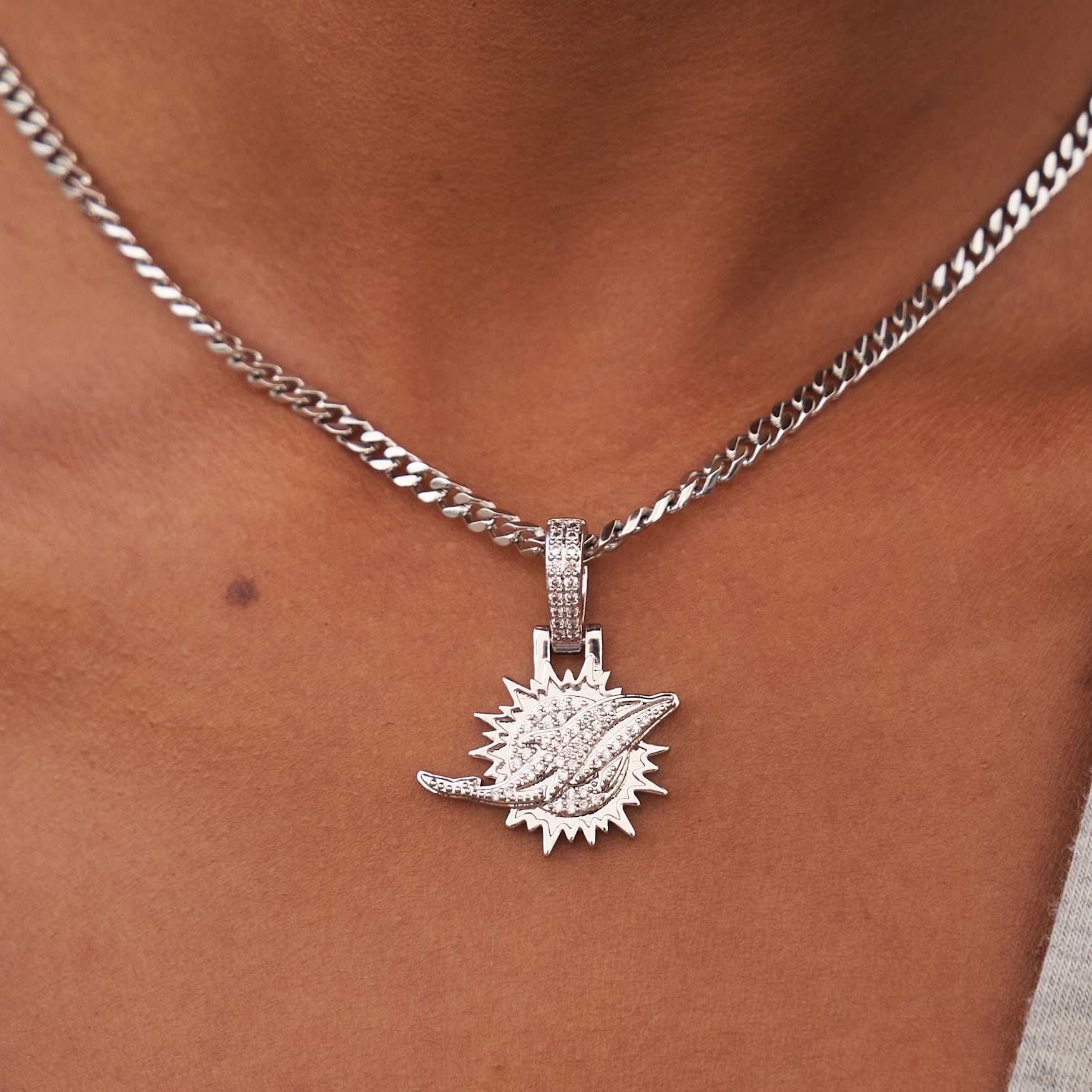 GLD Women Miami Dolphins Official NFL Micro Logo Pendant - White Gold