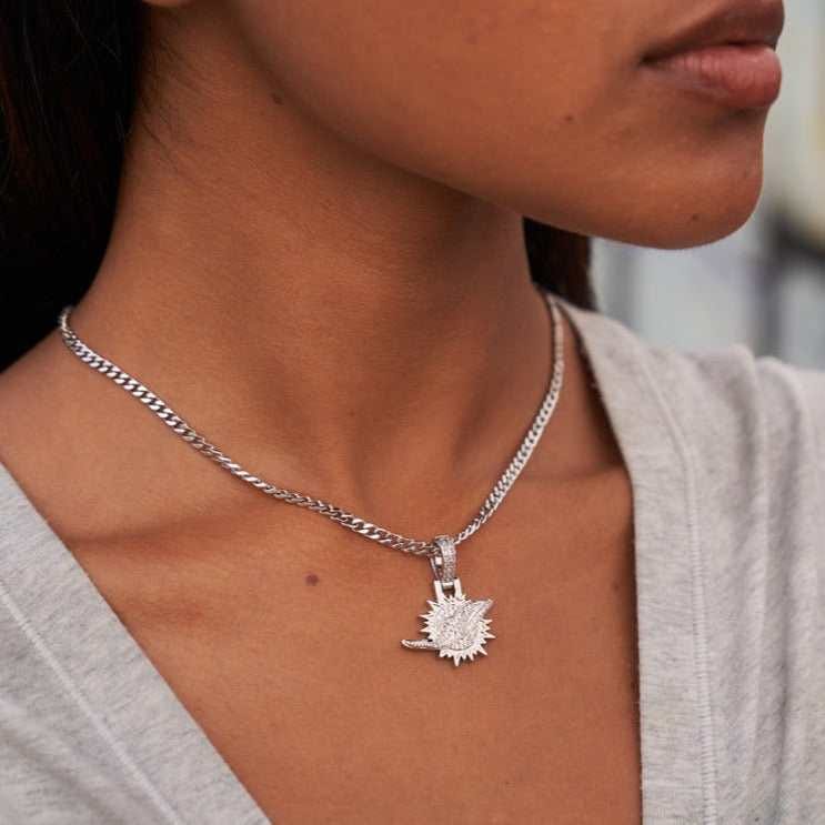 GLD Women Miami Dolphins Official NFL Micro Logo Pendant - White Gold