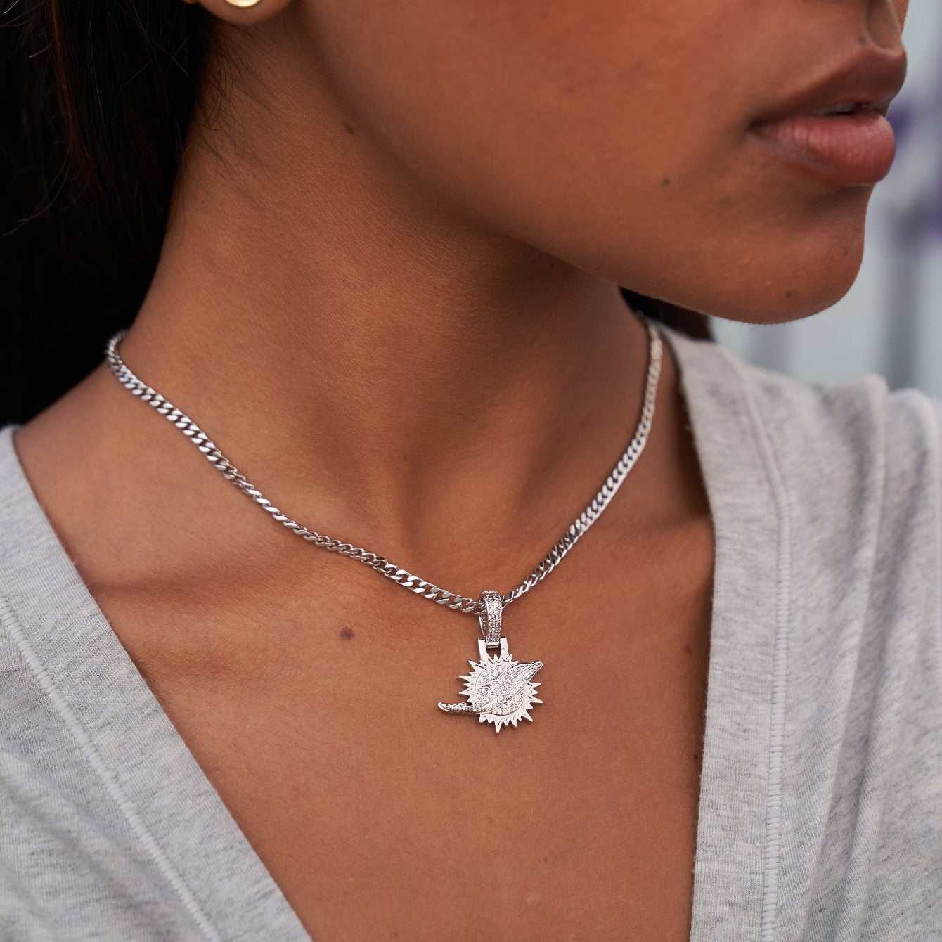 GLD Women Miami Dolphins Official NFL Micro Logo Pendant - White Gold