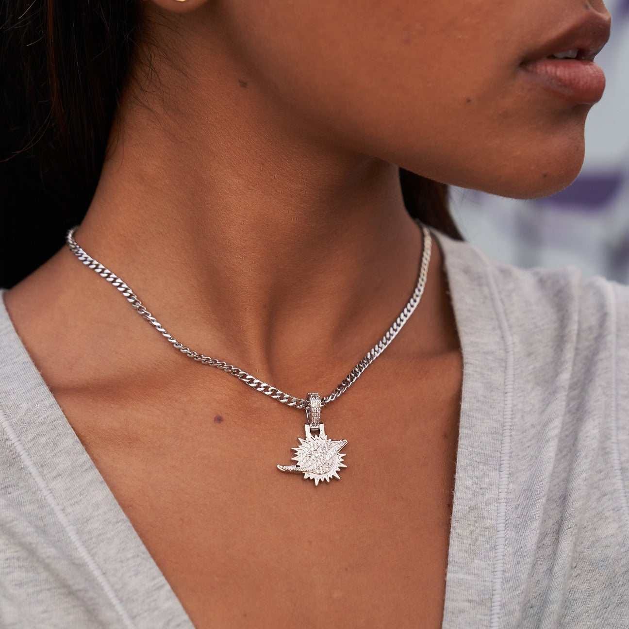 GLD Women Miami Dolphins Official NFL Micro Logo Pendant - White Gold