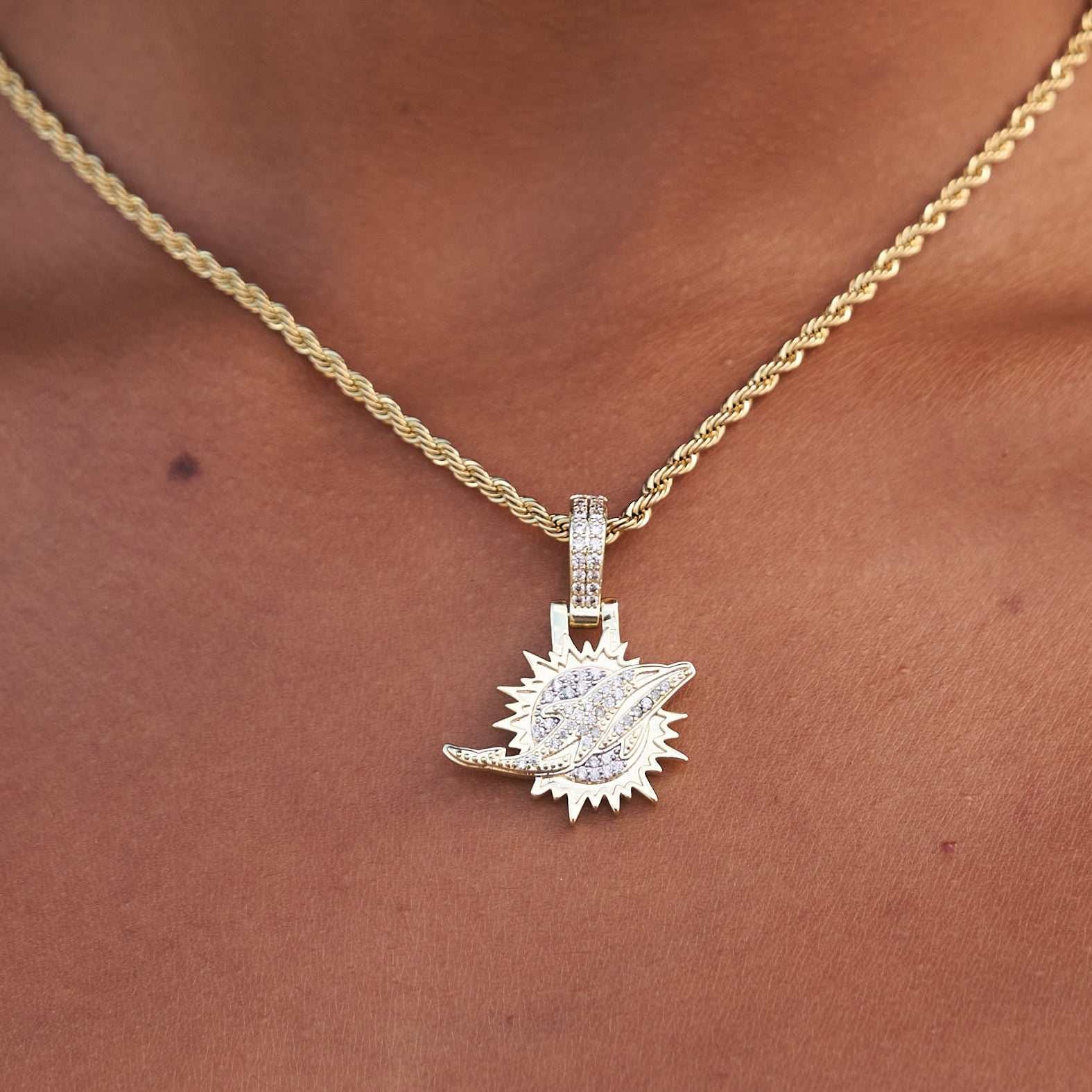 GLD Women Miami Dolphins Official NFL Micro Logo Pendant - Yellow Gold