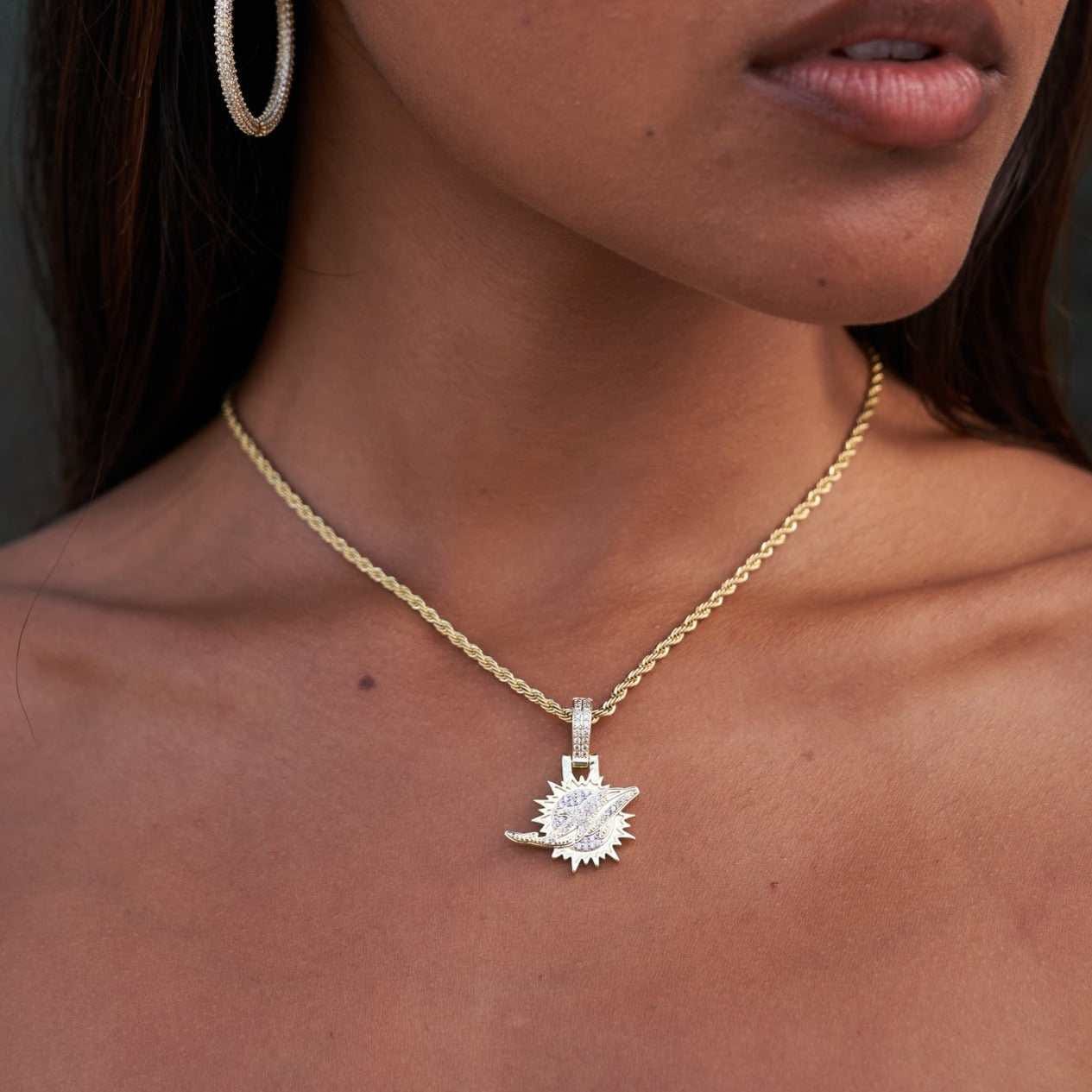 GLD Women Miami Dolphins Official NFL Micro Logo Pendant - Yellow Gold