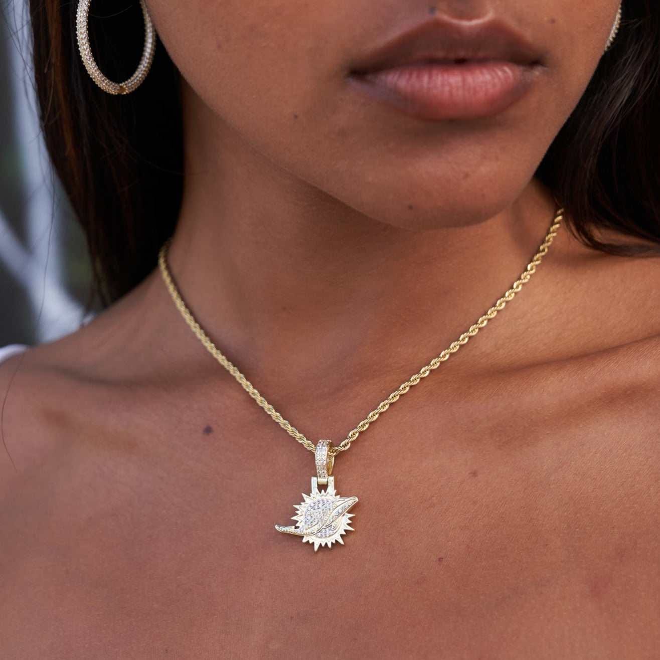 GLD Women Miami Dolphins Official NFL Micro Logo Pendant - Yellow Gold