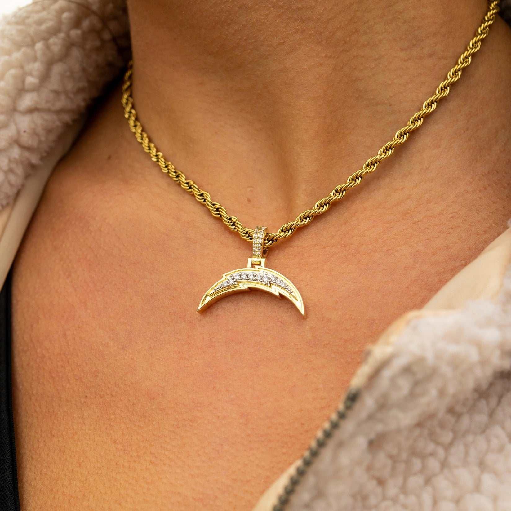 GLD Women Los Angeles Chargers Official NFL Micro Logo Pendant - Yellow Gold
