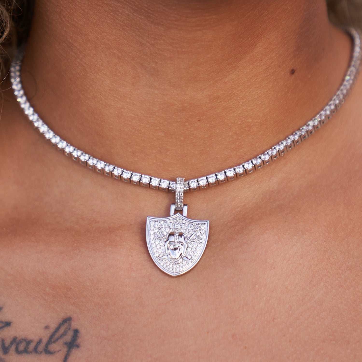 GLD Women Las Vegas Raiders Official NFL Micro Logo Pendant - White Gold