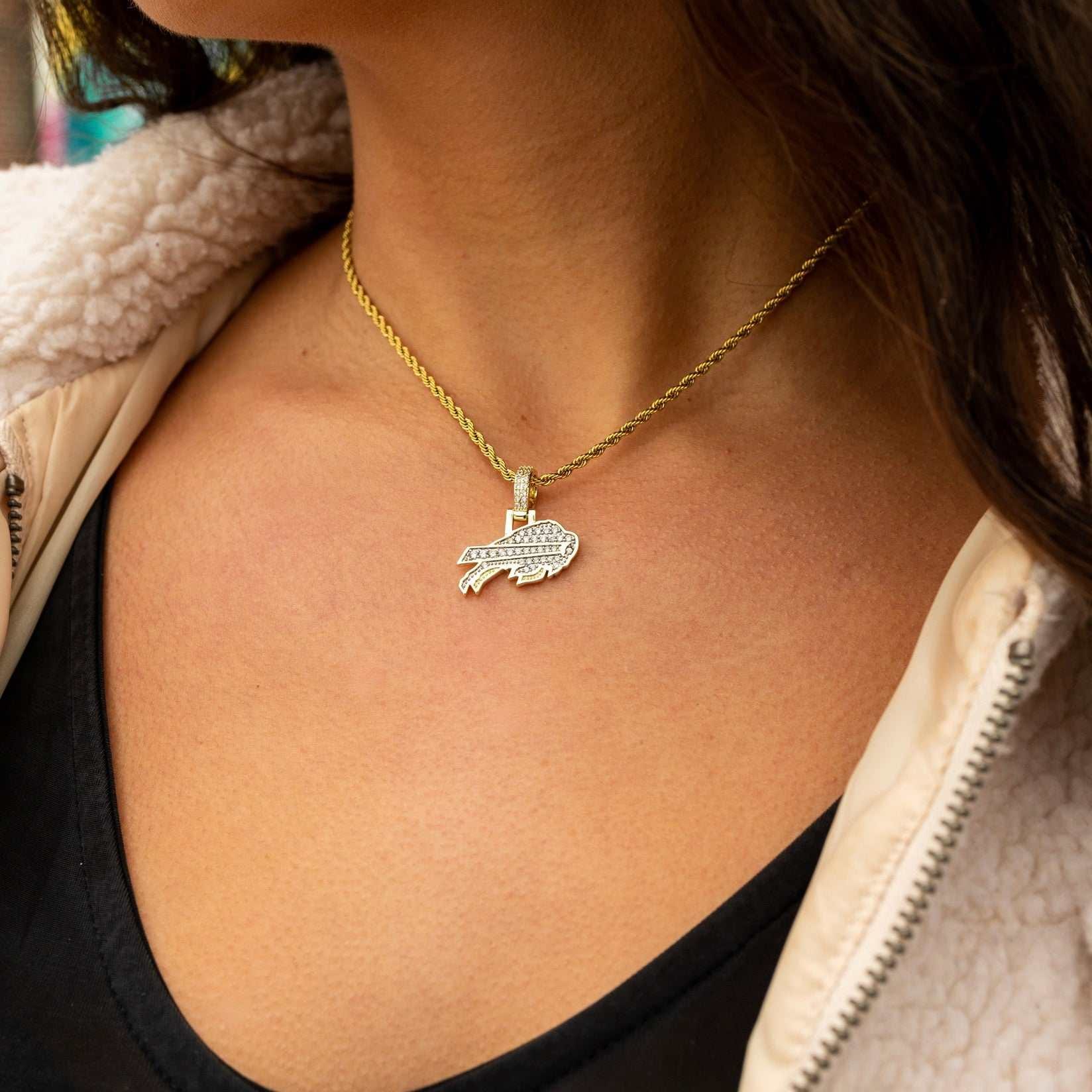 GLD Women Buffalo Bills Official NFL Micro Logo Pendant - Yellow Gold