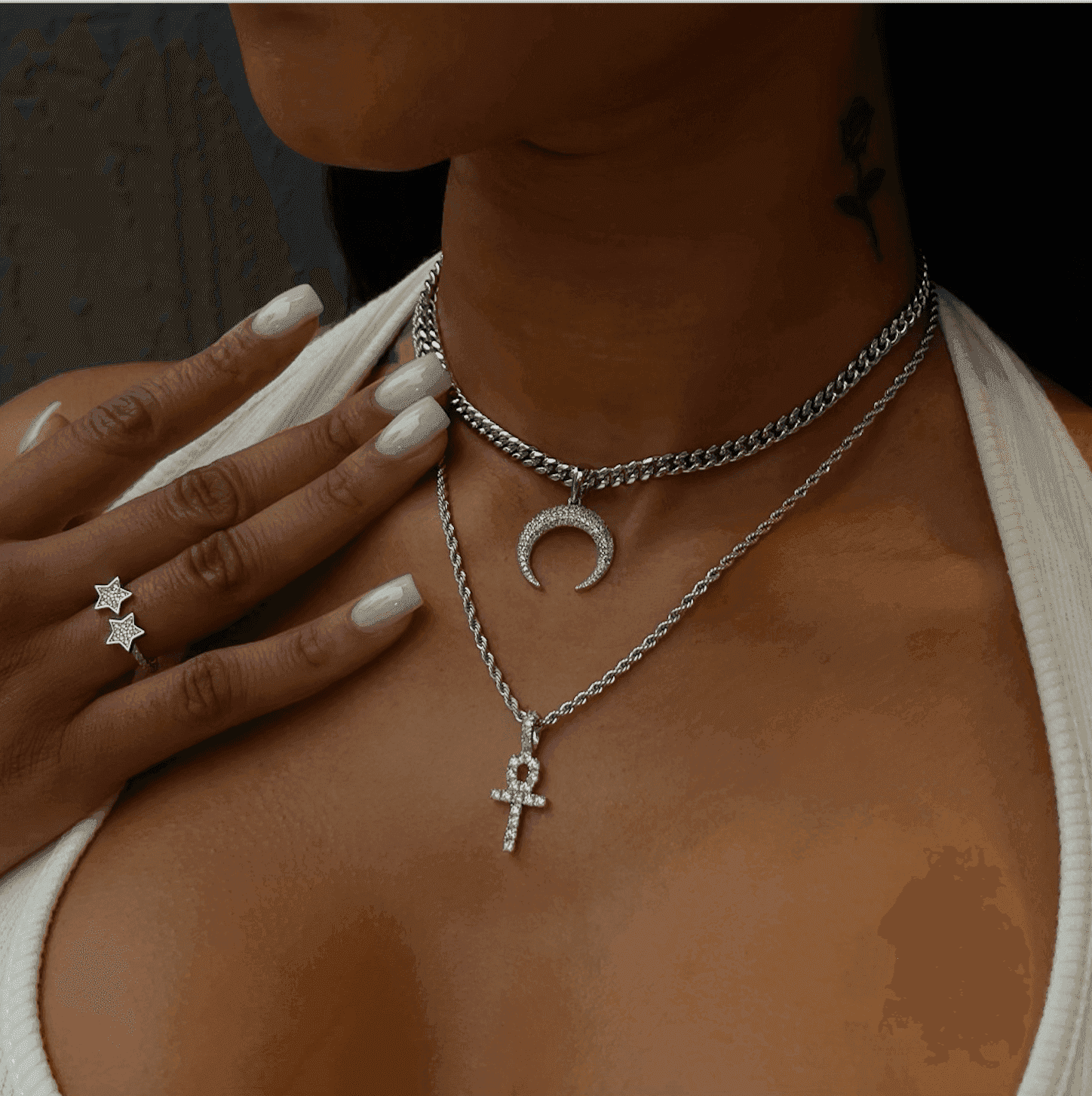 GLD Women Choose 2 Chains + 2 Pendants - White Gold