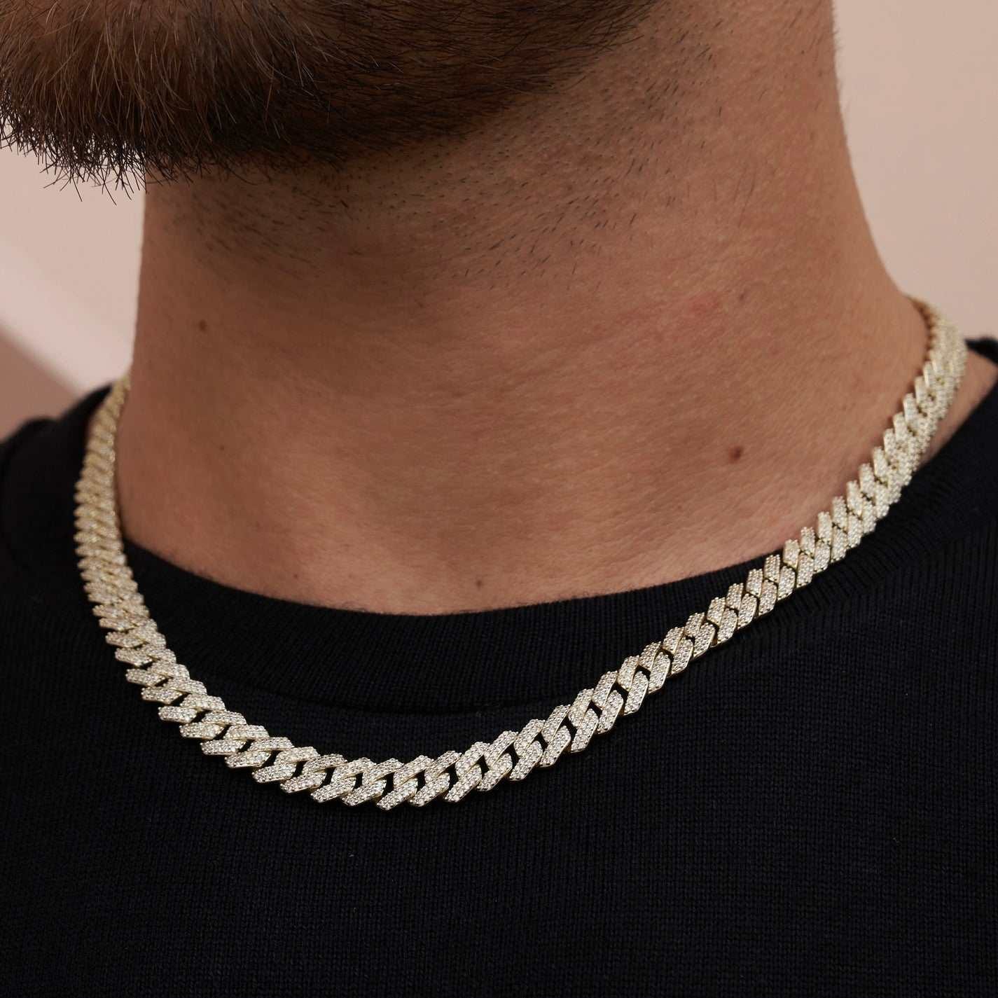 GLD Men Diamond Prong Cuban Chain in Yellow Gold - 8.5 mm