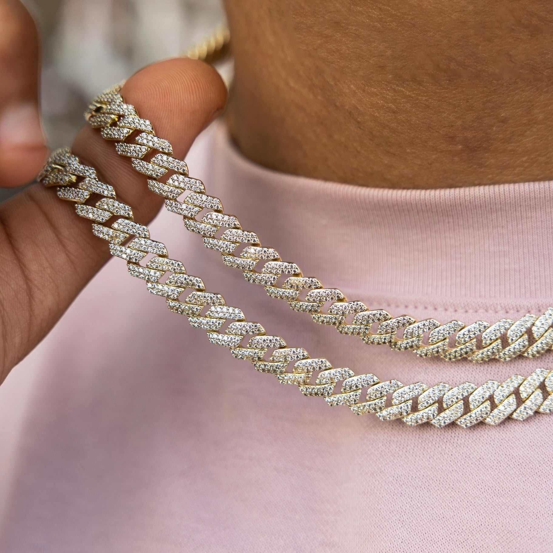 GLD Men Diamond Prong Cuban Chain in Yellow Gold - 8.5 mm