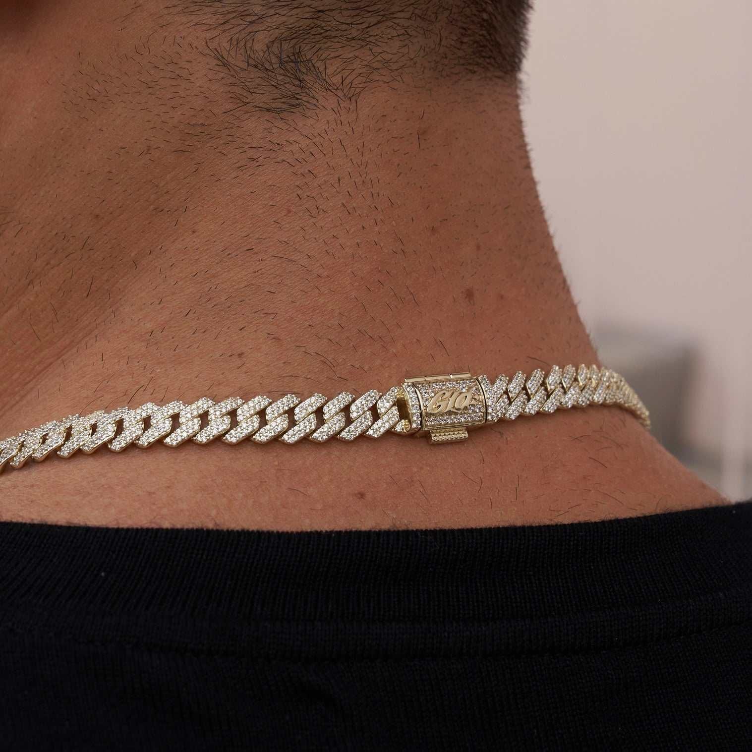 GLD Men Diamond Prong Cuban Chain in Yellow Gold - 8.5 mm