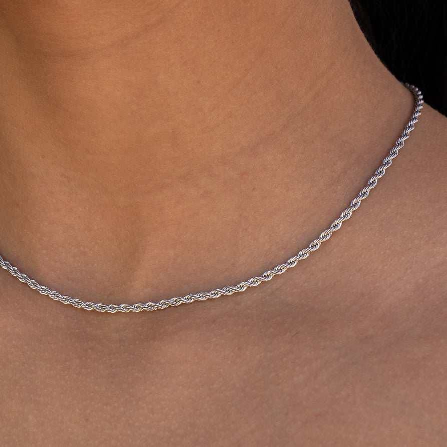 GLD Women Rope Necklace in White Gold - 2 mm