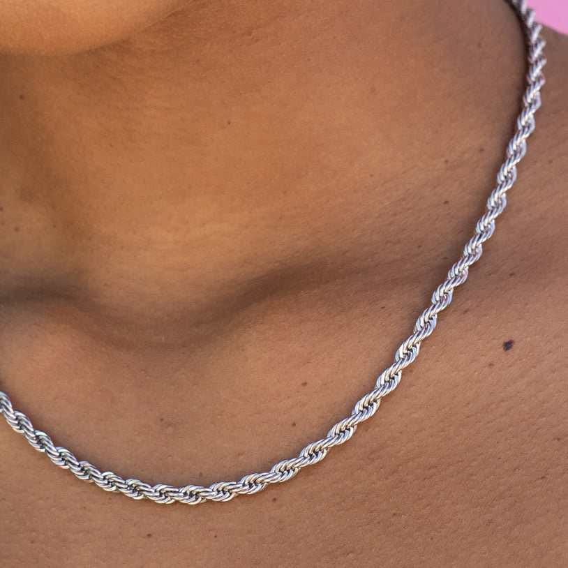 GLD Women Rope Necklace in White Gold - 4 mm