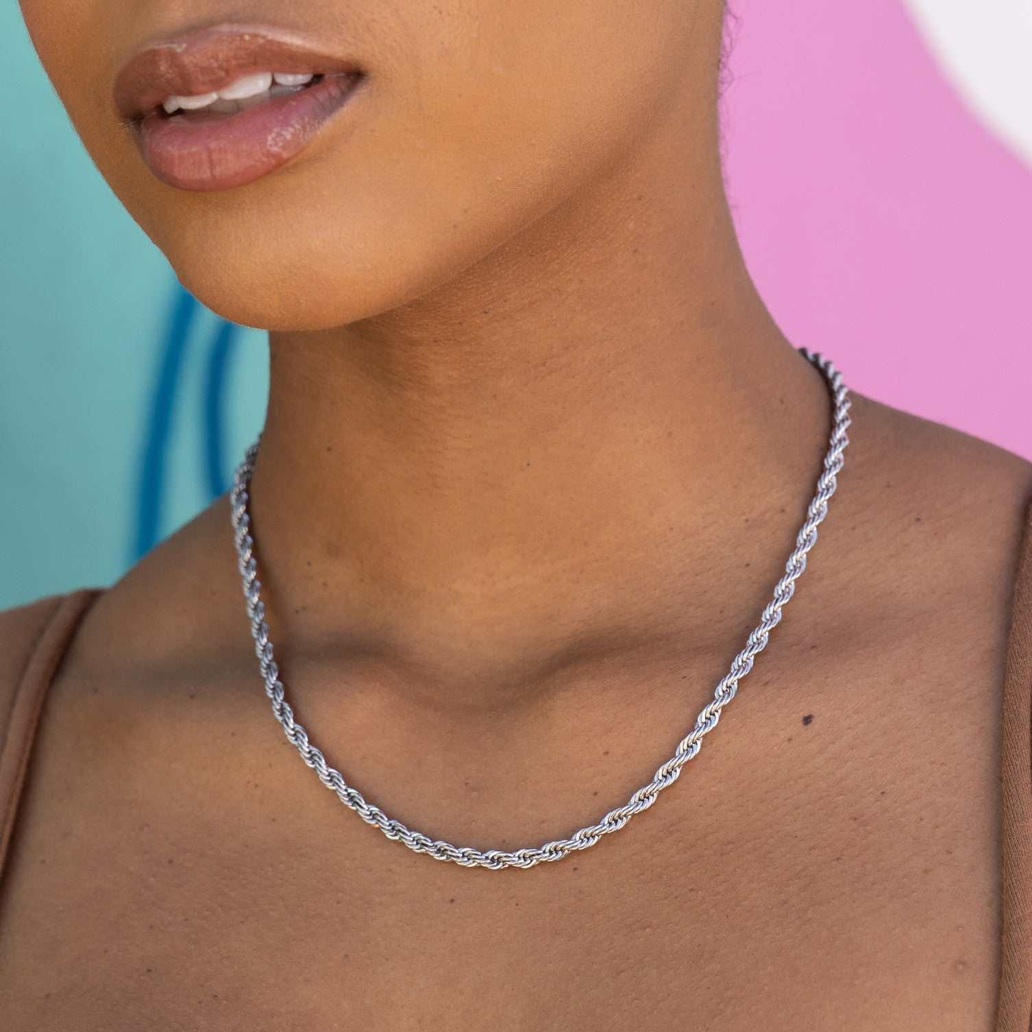 GLD Women Rope Necklace in White Gold - 4 mm