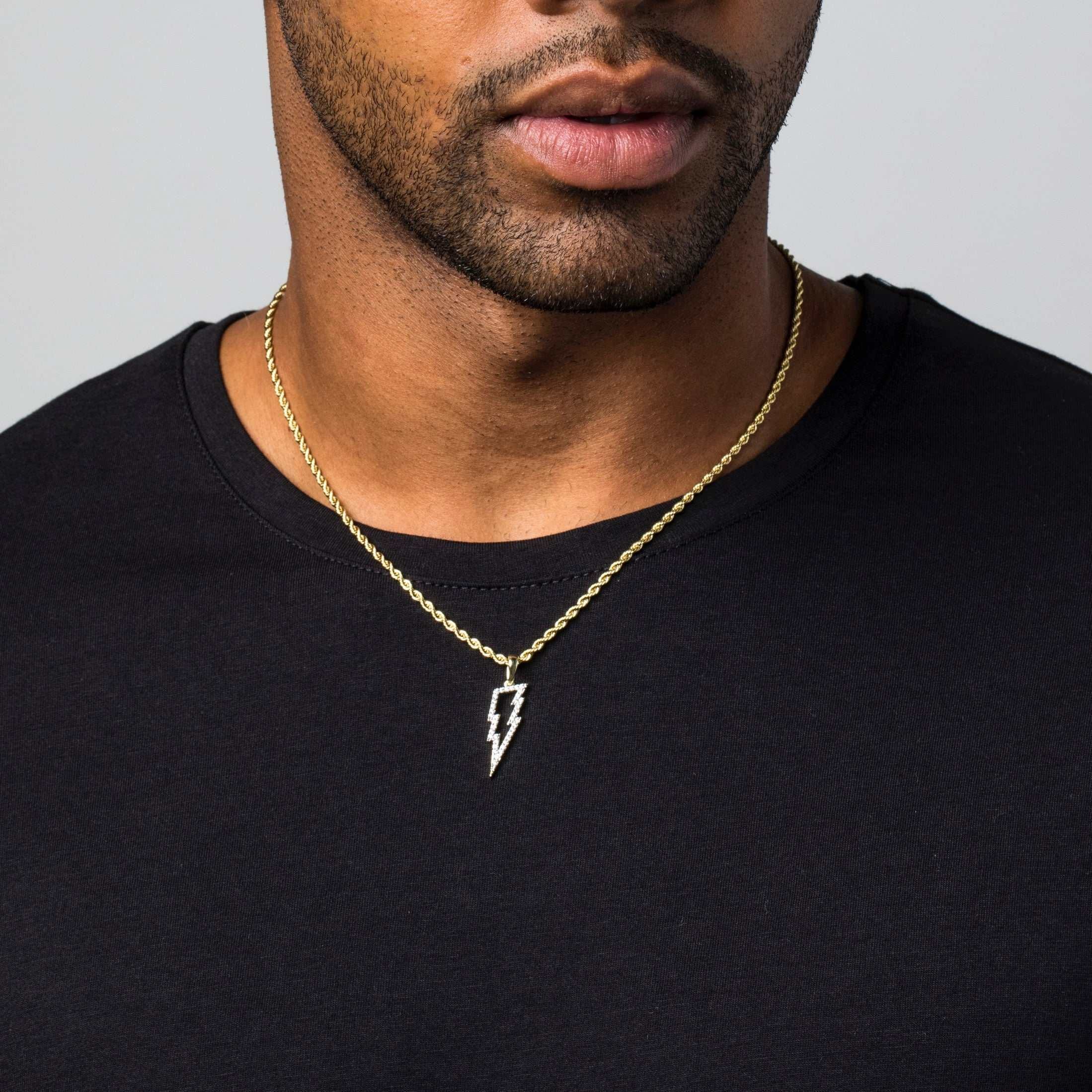 GLD Men Micro Iced Lightning Bolt Pendant in Yellow Gold