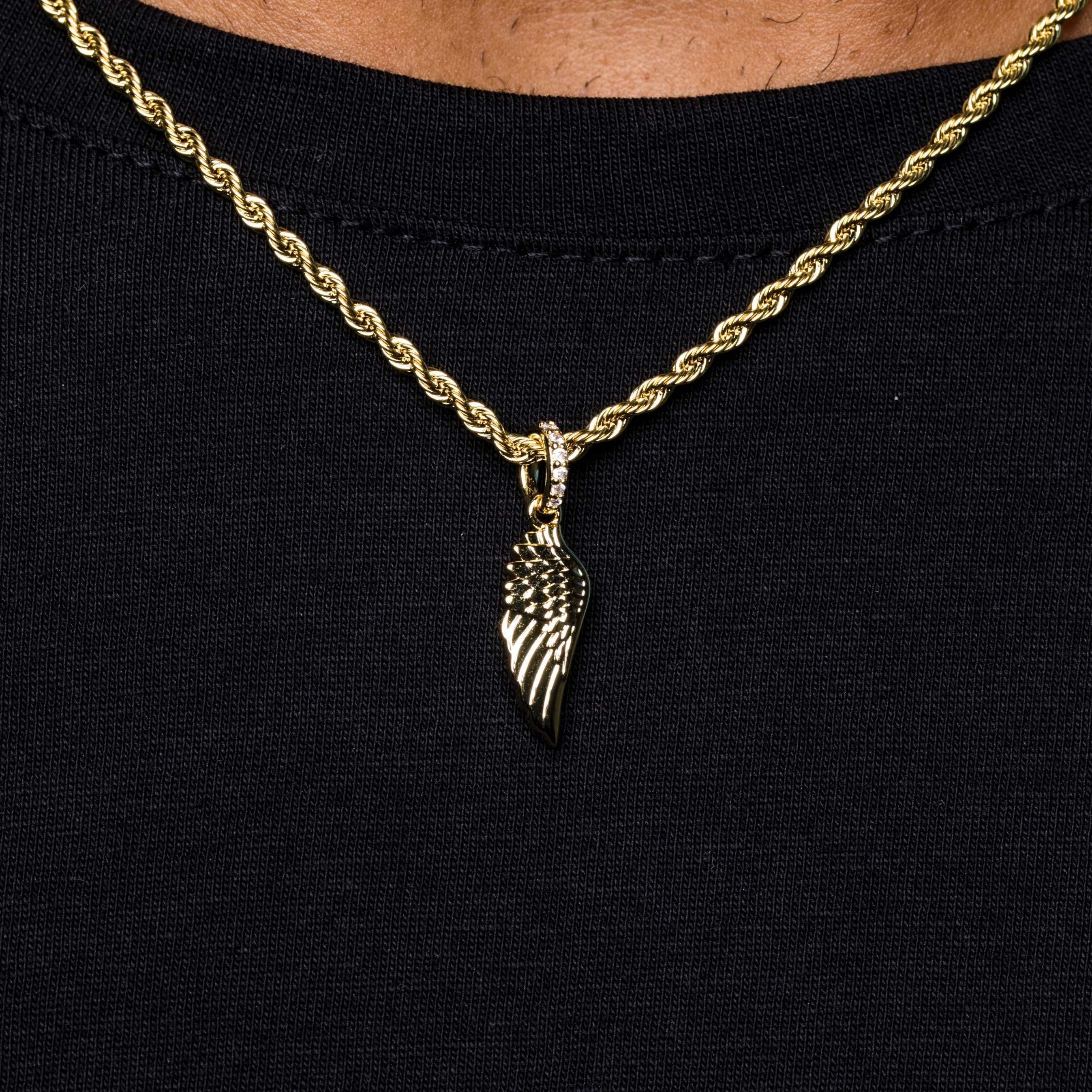 GLD Men Micro Wing Pendant in Yellow Gold