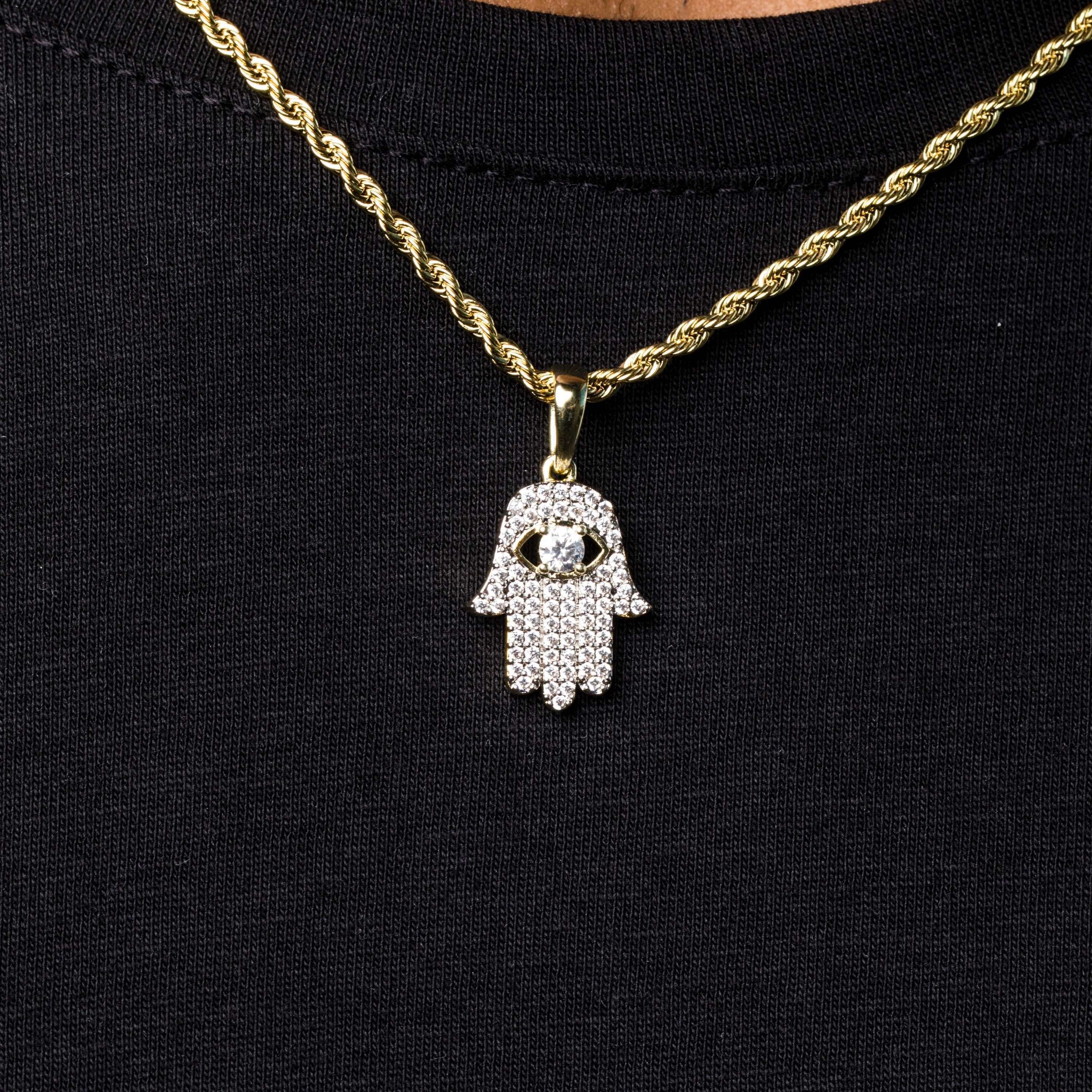 GLD Men Micro Iced Hamsa Pendant in Yellow Gold