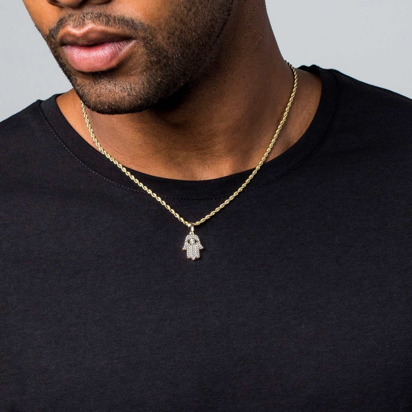 GLD Men Micro Iced Hamsa Pendant in Yellow Gold