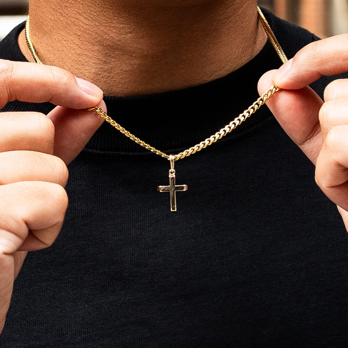GLD Men Micro Simple Cross Pendant in Yellow Gold