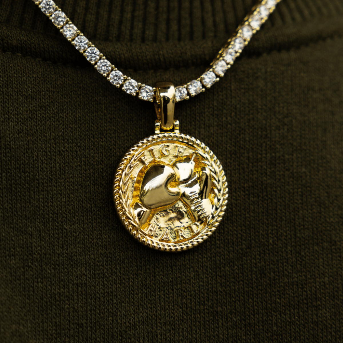 GLD Men Fight Hard Coin Pendant