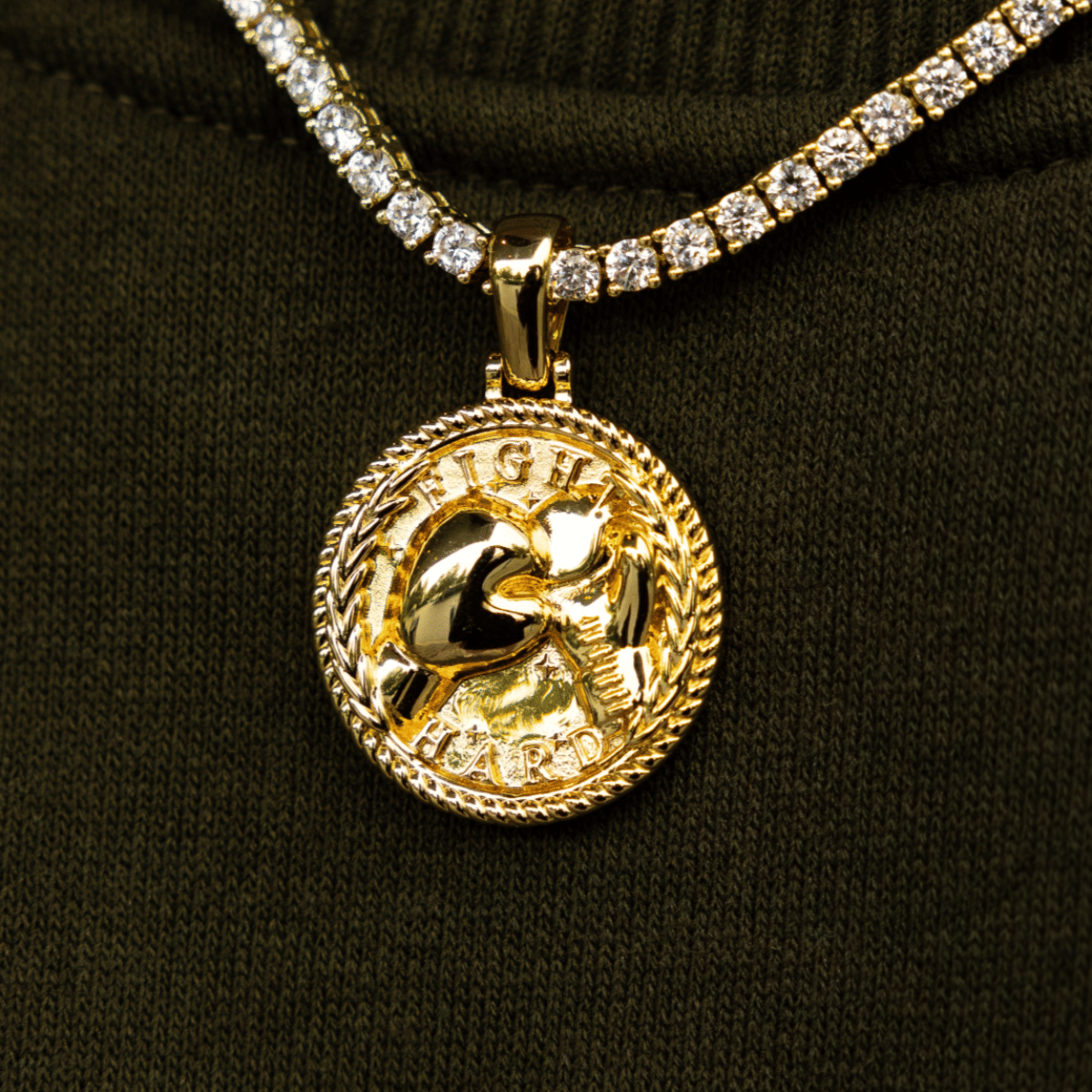 GLD Men Fight Hard Coin Pendant
