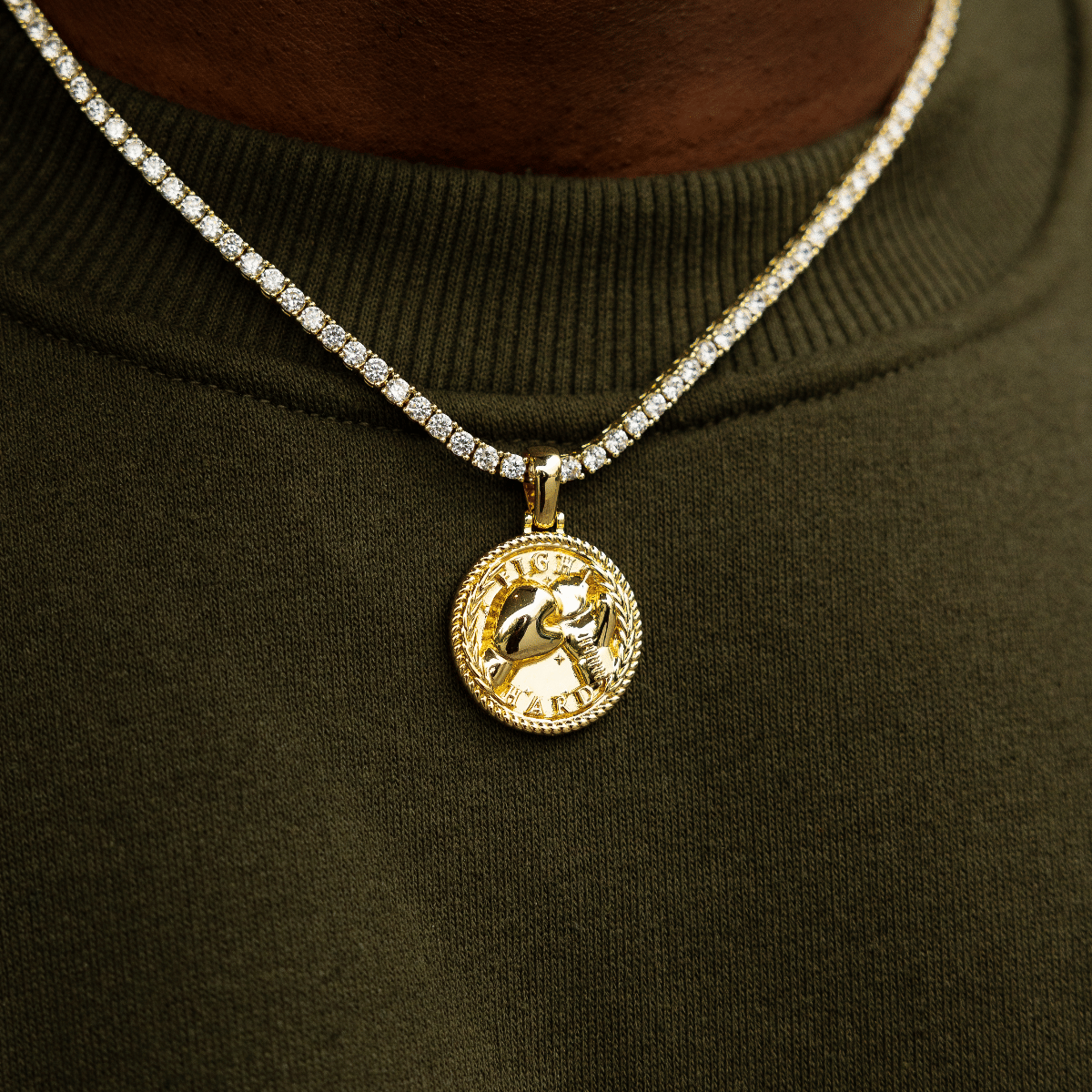 GLD Men Fight Hard Coin Pendant