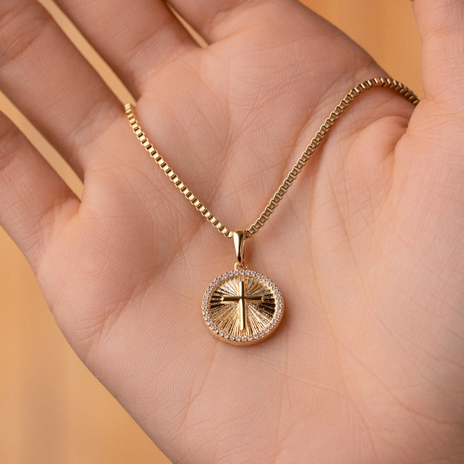 GLD Women Small Cross Coin Pave Pendant in Gold