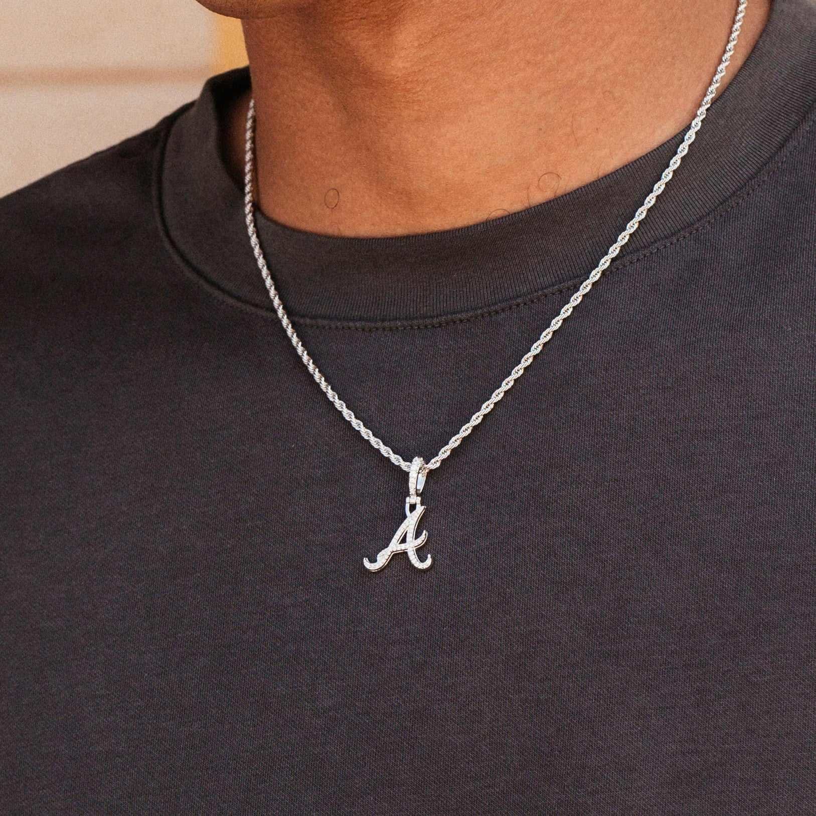 GLD Men Atlanta Braves Official MLB Logo Micro Pendant in White Gold