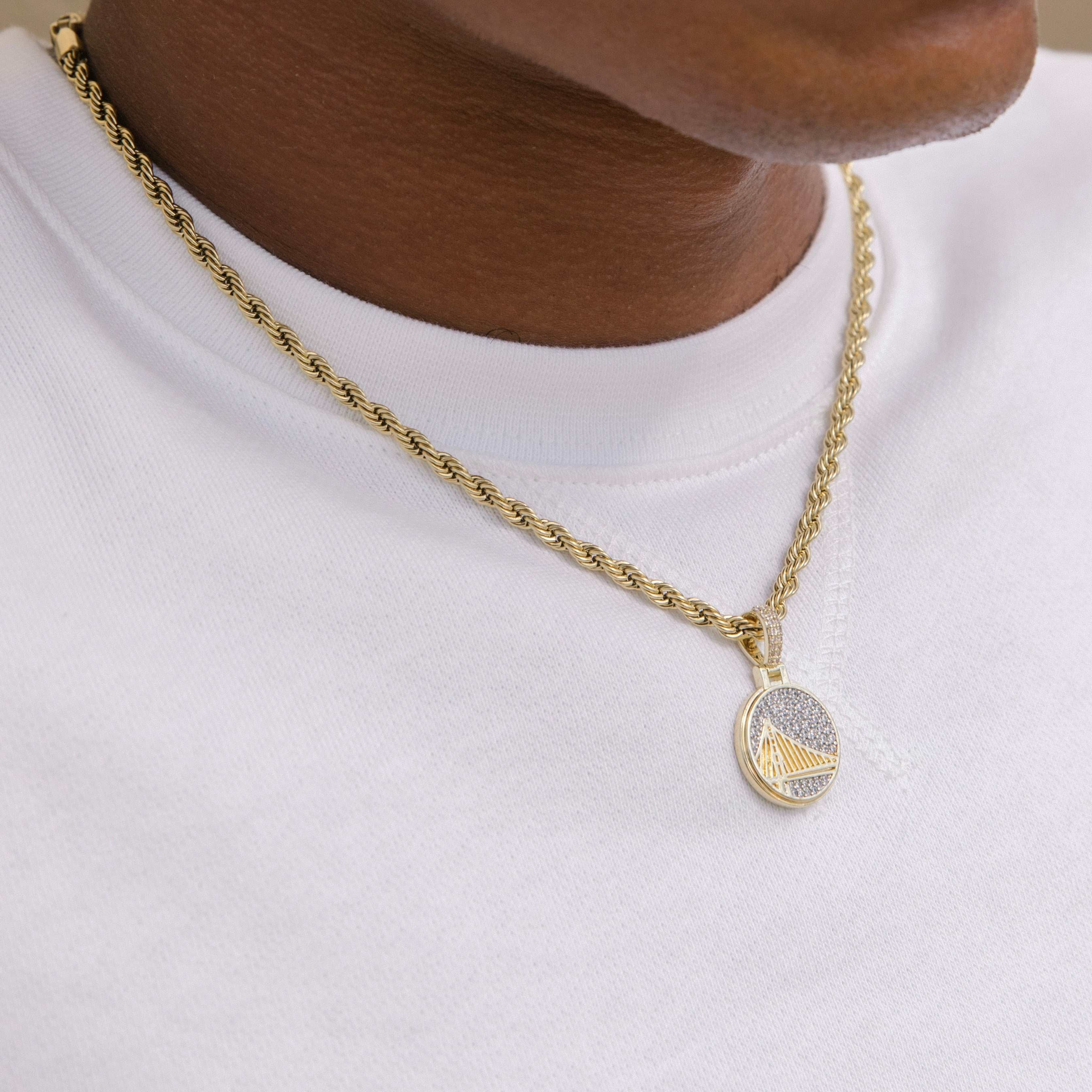 GLD Men Golden State Warriors Official NBA Micro Logo Pendant