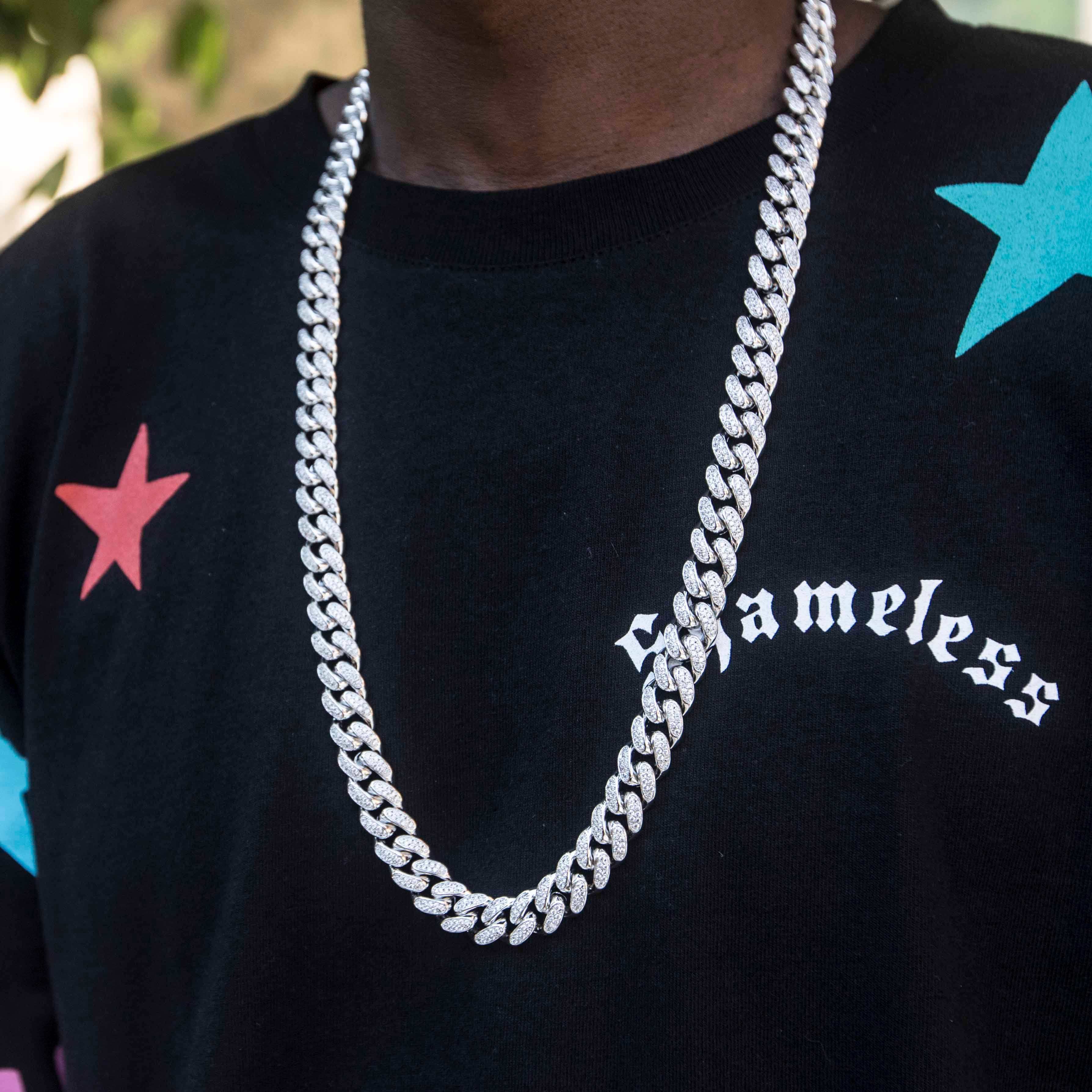 GLD PROMO Diamond Cuban Link Chain in White Gold - 12 mm