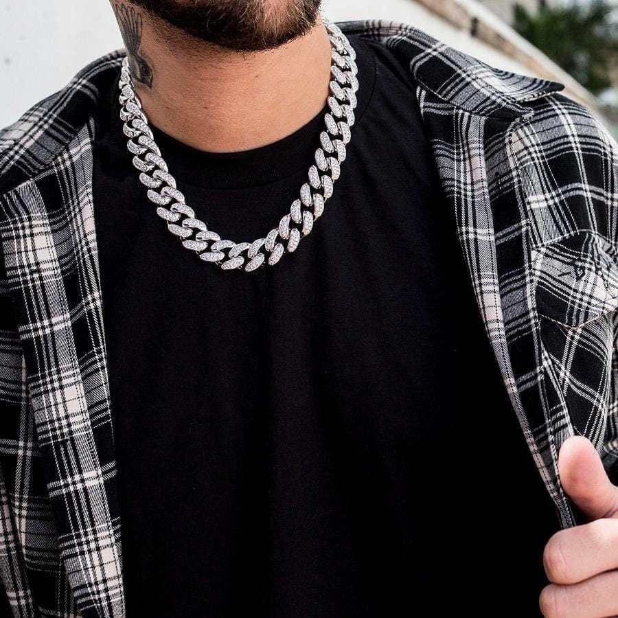 GLD Men Diamond Cuban Link Chain in White Gold - 19 mm