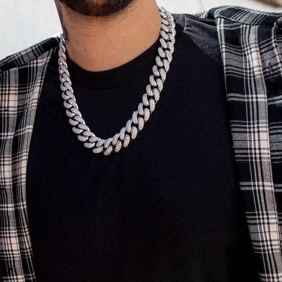 GLD Men Diamond Cuban Link Chain in White Gold - 19 mm