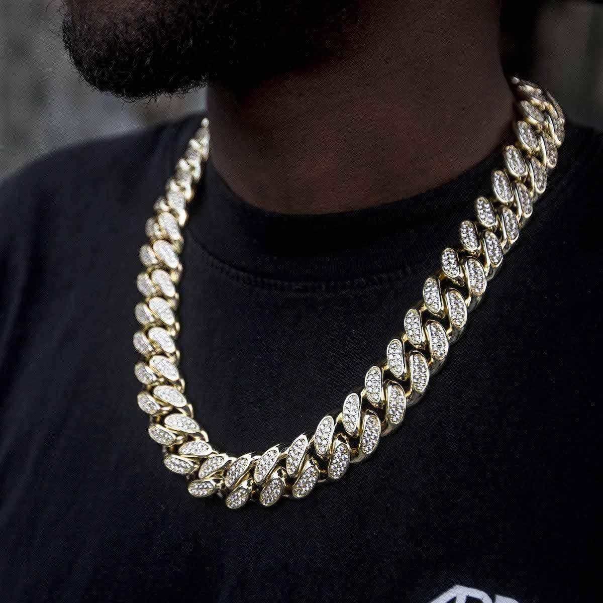GLD Men Diamond Cuban Link Chain in Yellow Gold - 19 mm
