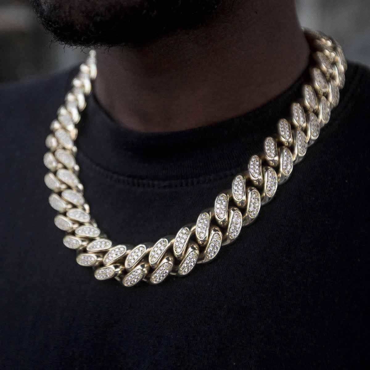 GLD Men Diamond Cuban Link Chain in Yellow Gold - 19 mm