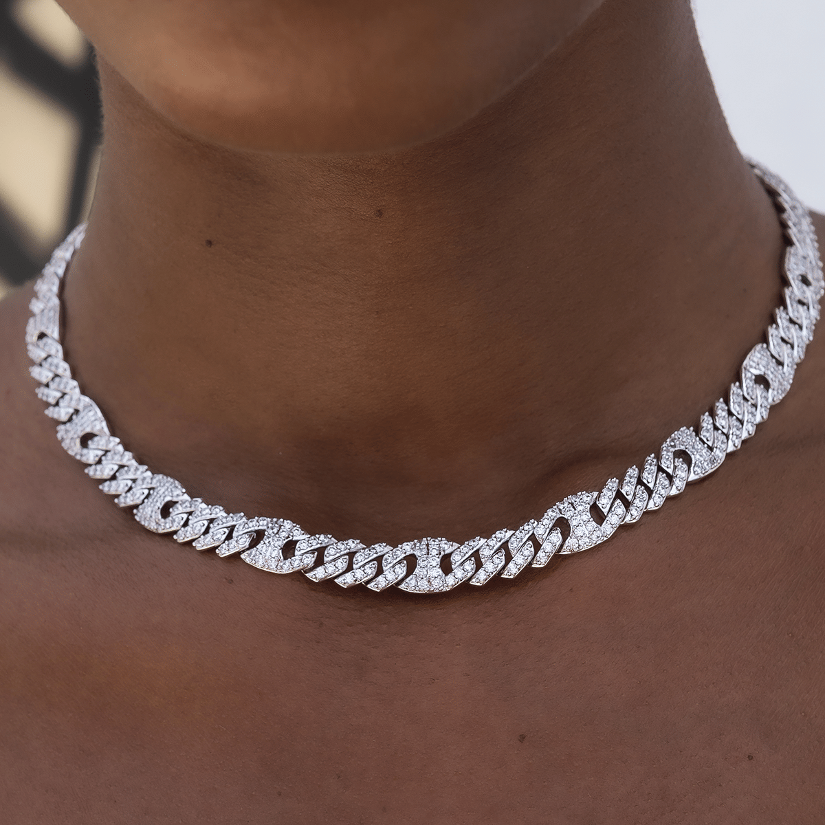 GLD Women Iced Mariner Cuban Necklace in White Gold - 9 mm