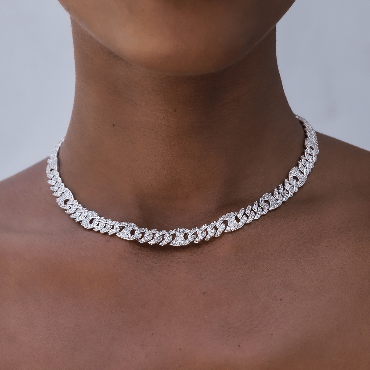 GLD Women Iced Mariner Cuban Necklace in White Gold - 9 mm
