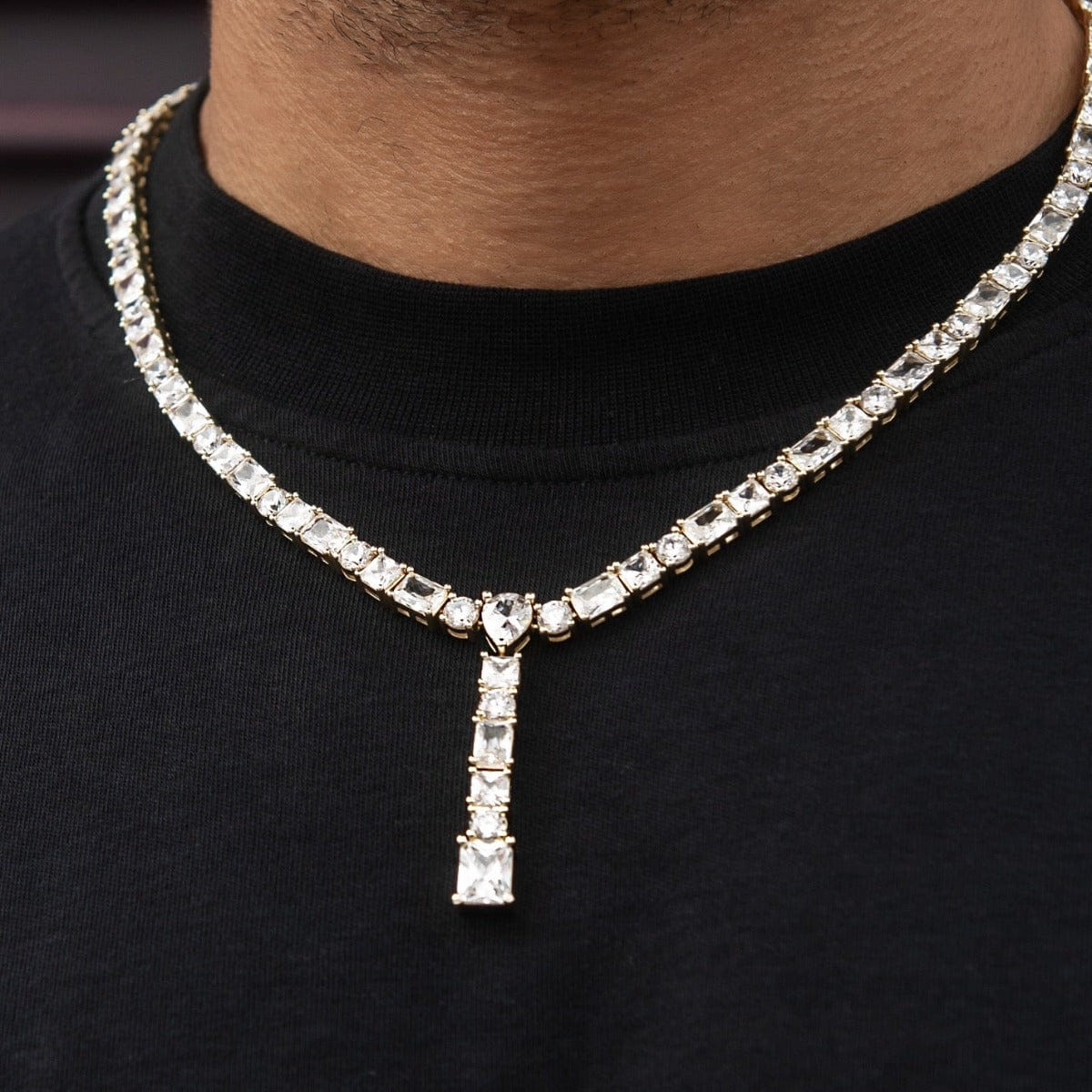 GLD Men Multi Diamond Lariat Chain in Yellow Gold