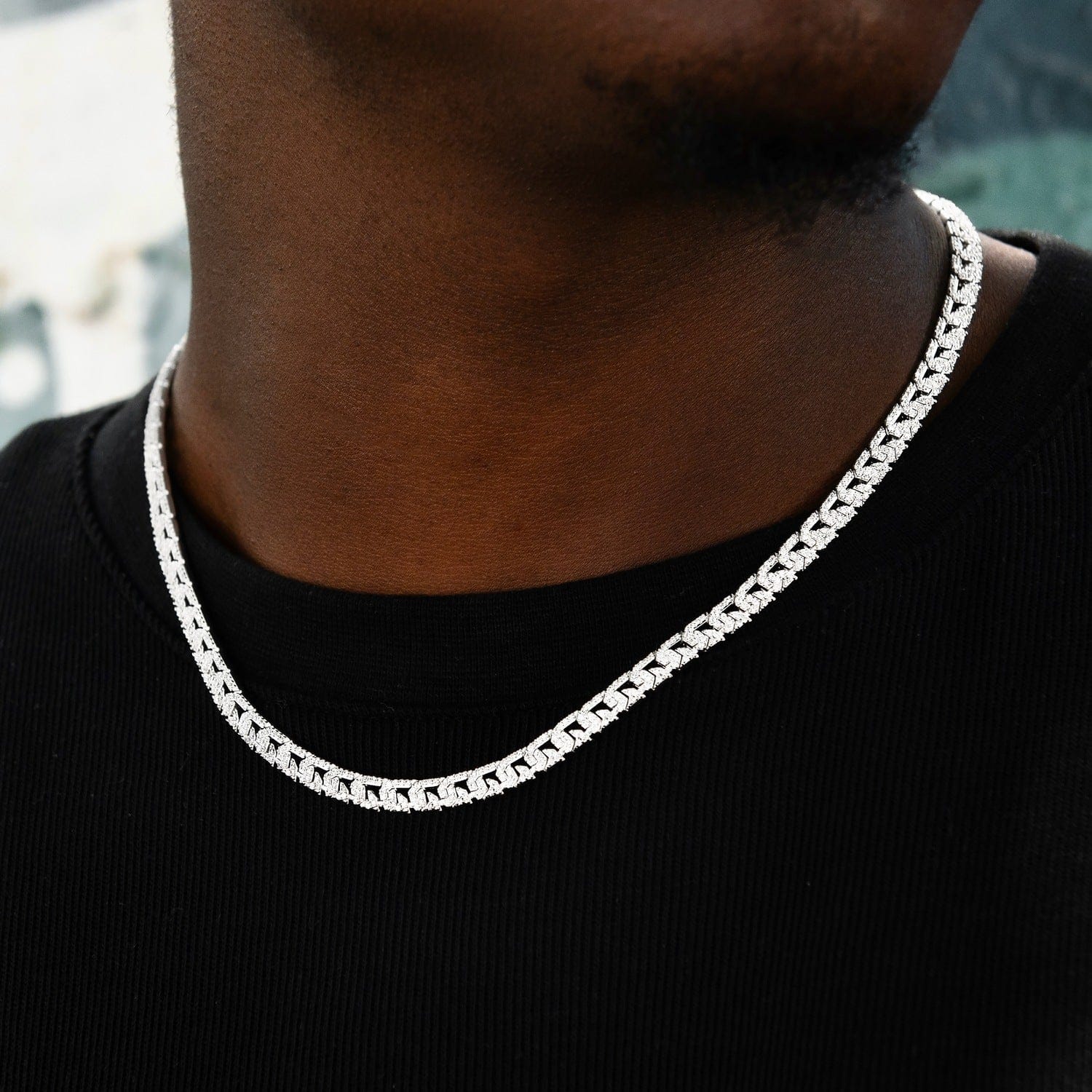 GLD Men Micro Iced G - Link Chain in White Gold