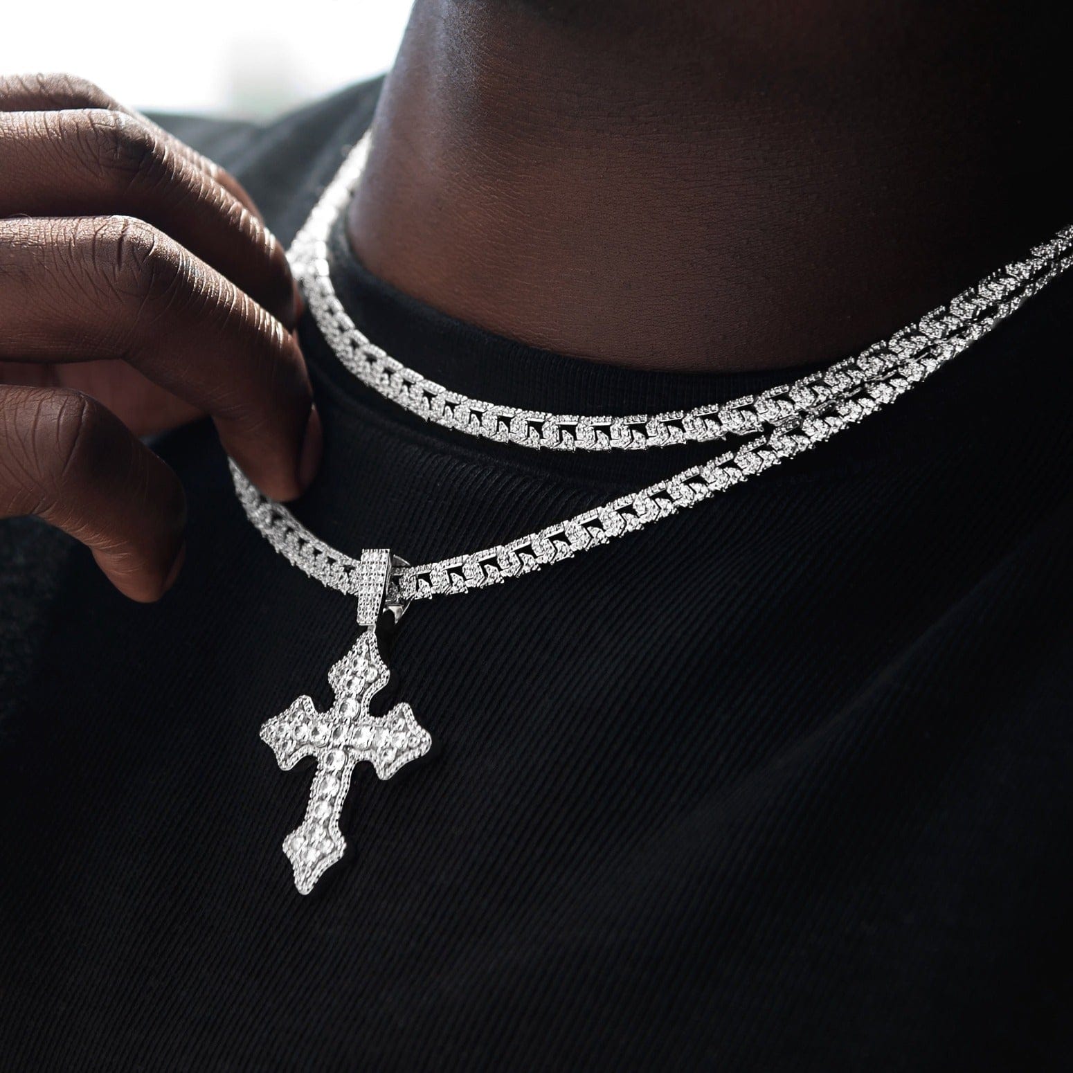 GLD Men Micro Iced G - Link Chain in White Gold