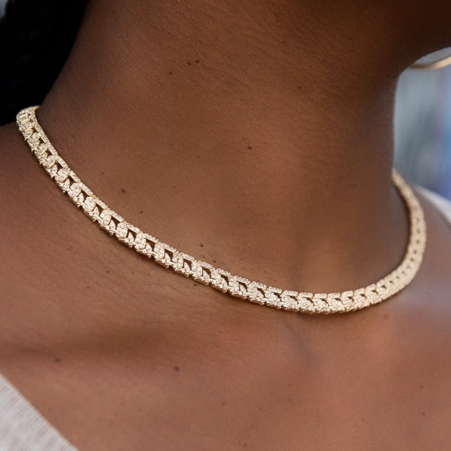 GLD Women Micro Iced G - Link Necklace in Yellow Gold