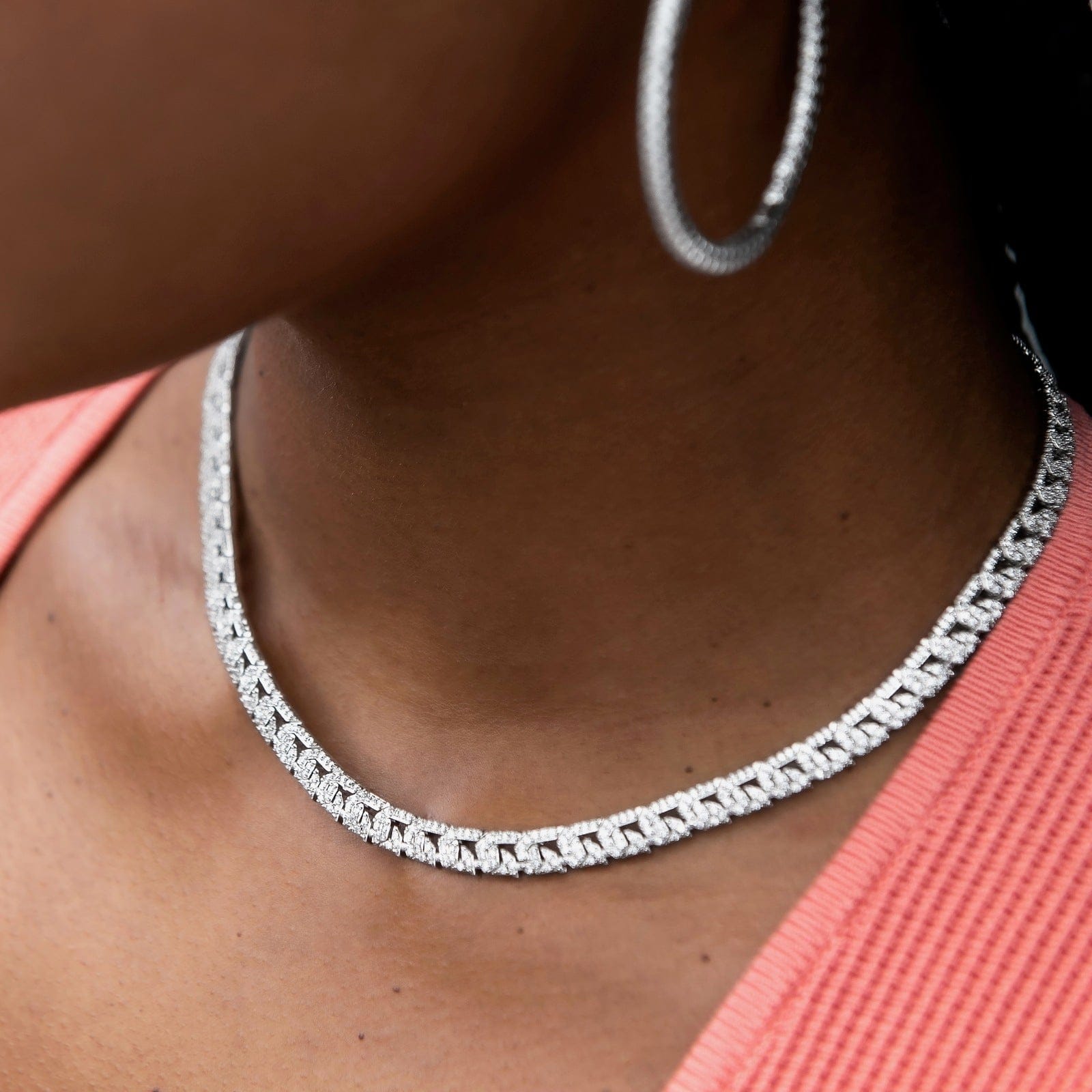 GLD Women Micro Iced G - Link Necklace in White Gold